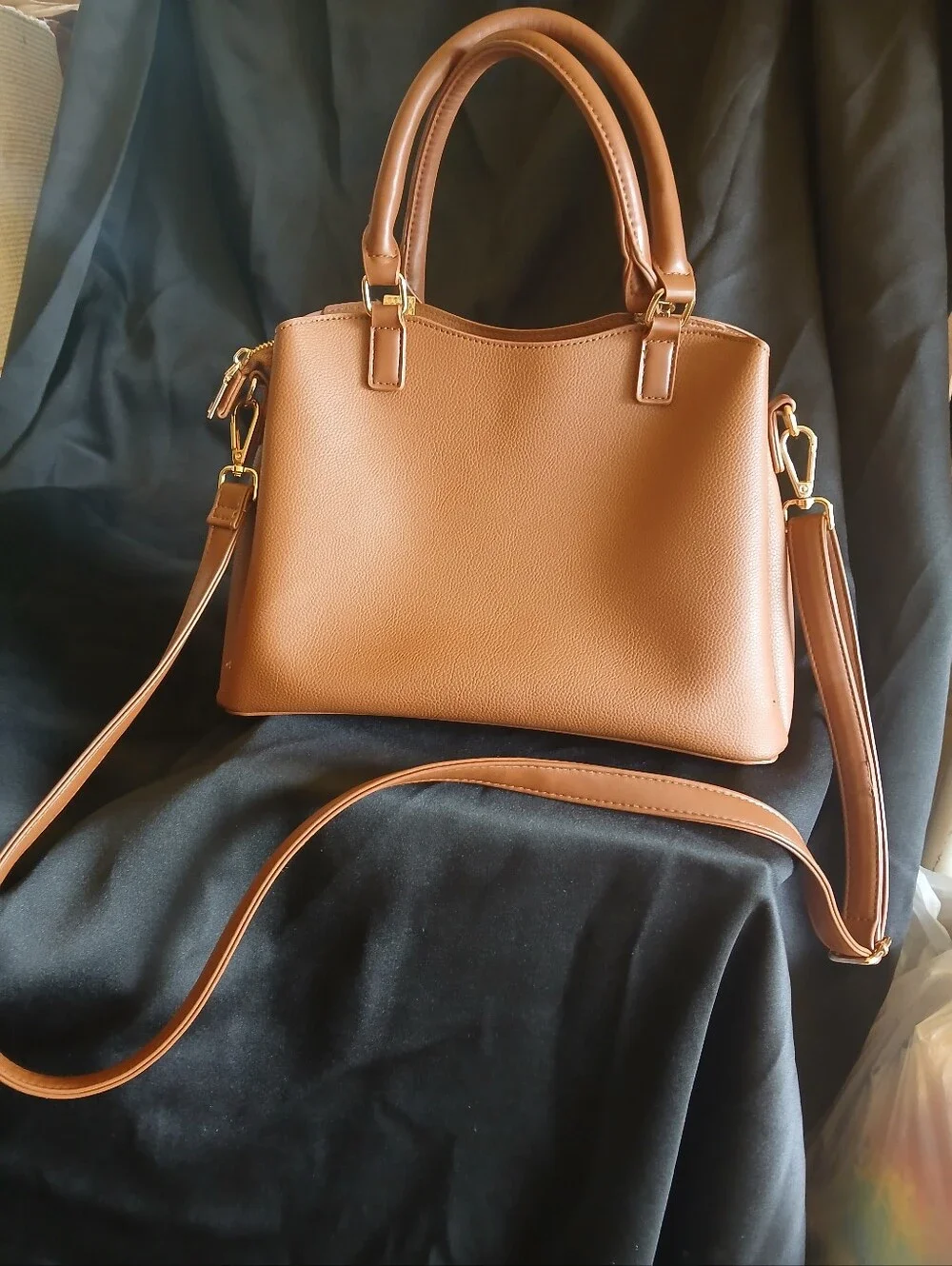 Stylish Briown Faux Leather Top Handle Satchel Bag.        FF#429
